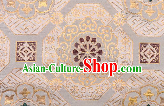 Japanese Nishijin Tapestry Satin Asian Kimono Beige Cloth Fabric Traditional Pattern Design Brocade