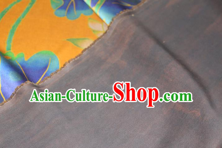 Chinese Classical Lotus Pattern Yellow Silk Drapery Traditional Gambiered Guangdong Gauze Cheongsam Satin Fabric