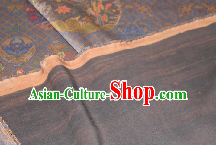 Chinese Classical Crane Pattern Silk Drapery Traditional Gambiered Guangdong Gauze Cheongsam Navy Satin Fabric