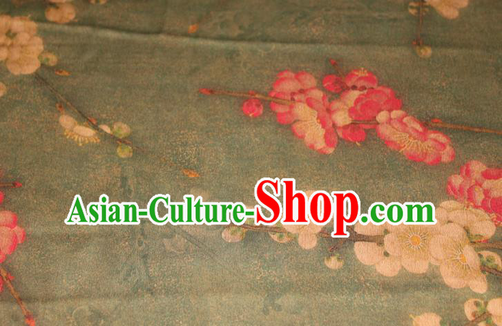 Chinese Traditional Cheongsam Gambiered Guangdong Gauze Fabric Classical Plum Blossom Pattern Olive Green Silk Drapery