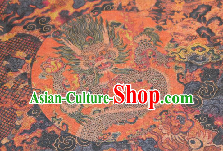 Chinese Classical Dragon Pattern Silk Drapery Traditional Gambiered Guangdong Gauze Cheongsam Yellow Satin Fabric