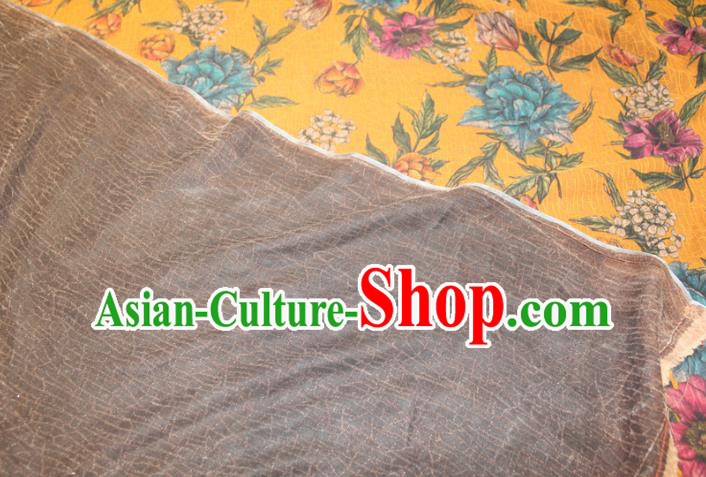 Chinese Classical Flowers Pattern Silk Drapery Traditional Gambiered Guangdong Gauze Cheongsam Yellow Satin Fabric