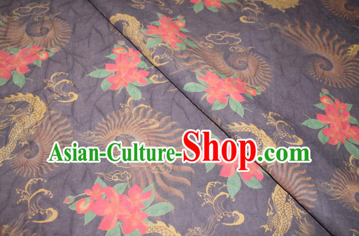 Chinese Cheongsam Navy Satin Fabric Traditional Gambiered Guangdong Gauze Classical Flowers Pattern Silk Drapery