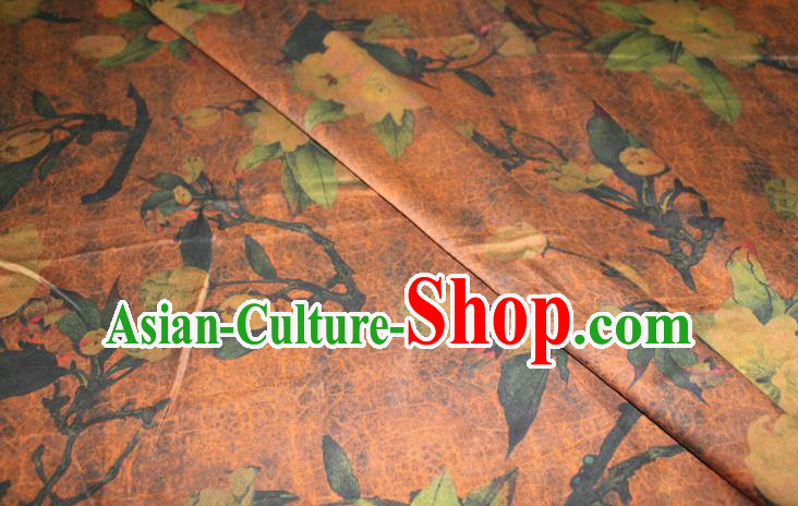 Chinese Classical Lily Flowers Pattern Orange Silk Drapery Traditional Cheongsam Gambiered Guangdong Gauze Fabric