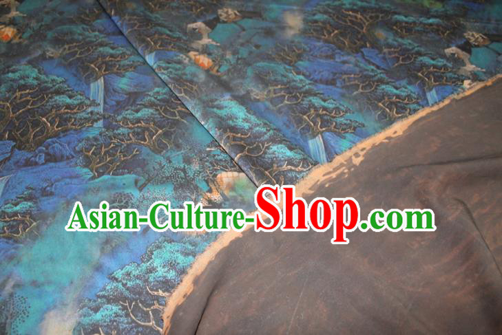 Chinese Cheongsam Blue Satin Fabric Traditional Ginger Gambiered Guangdong Gauze Classical Pinewood Pattern Silk Drapery