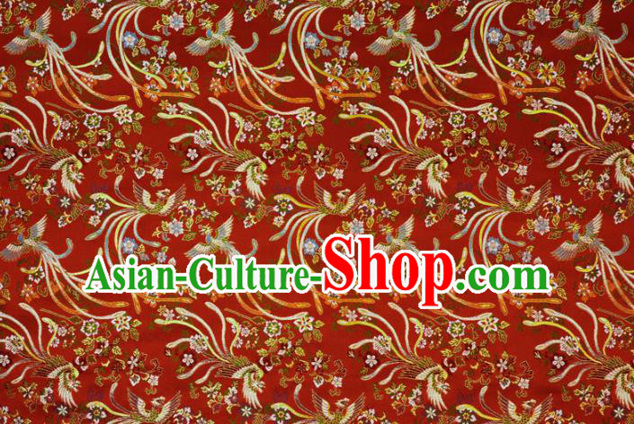 Asian Japanese Kimono Cloth Fabric Nishijin Tapestry Satin Traditional Phoenix Pattern Design Red Brocade