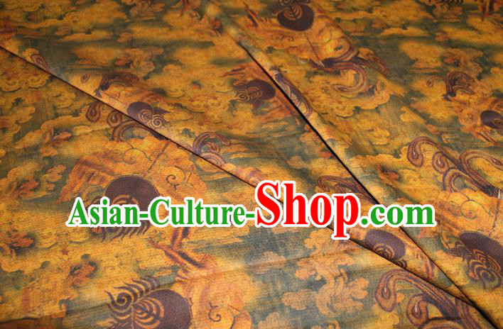 Chinese Traditional Ginger Gambiered Guangdong Gauze Cheongsam Yellow Satin Fabric Classical Pattern Silk Drapery