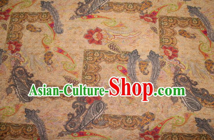 Chinese Cheongsam Yellow Satin Fabric Traditional Gambiered Guangdong Gauze Classical Royal Pattern Silk Drapery
