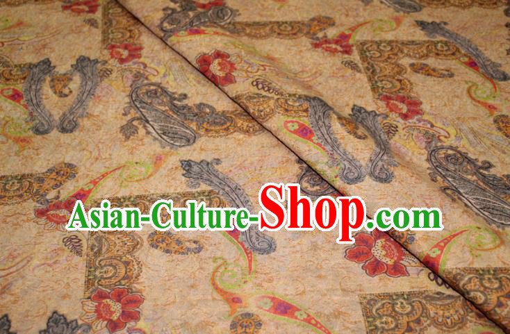 Chinese Cheongsam Yellow Satin Fabric Traditional Gambiered Guangdong Gauze Classical Royal Pattern Silk Drapery