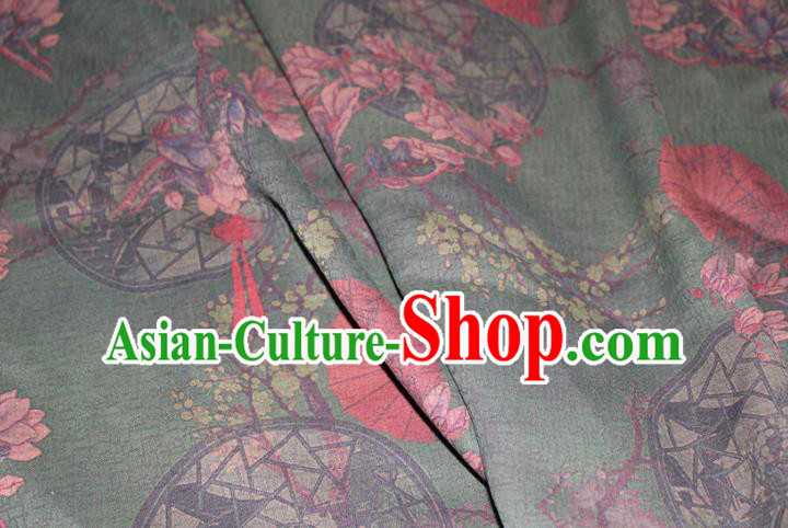 Chinese Cheongsam Green Satin Fabric Traditional Gambiered Guangdong Gauze Classical Mangnolia Pattern Silk Drapery