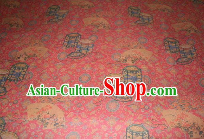 Chinese Cheongsam Red Satin Fabric Traditional Gambiered Guangdong Gauze Classical Lantern Pattern Silk Drapery