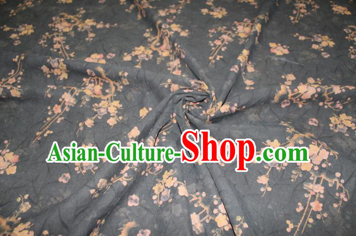 Chinese Cheongsam Dark Green Satin Fabric Traditional Gambiered Guangdong Gauze Classical Plum Blossom Pattern Silk Drapery