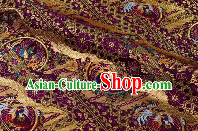 Asian Kimono Fabric Traditional Phoenix Pattern Design Purple Brocade Japanese Nishijin Tapestry Satin