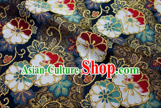 Asian Traditional Sakura Pattern Design Brocade Kimono Cloth Fabric Japanese Navy Nishijin Tapestry Satin