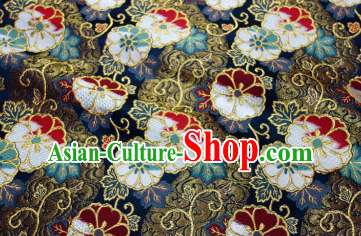 Asian Traditional Sakura Pattern Design Brocade Kimono Cloth Fabric Japanese Navy Nishijin Tapestry Satin