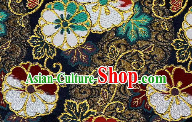 Asian Traditional Sakura Pattern Design Brocade Kimono Cloth Fabric Japanese Navy Nishijin Tapestry Satin