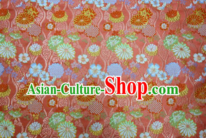 Asian Traditional Chrysanthemum Pattern Design Brocade Japanese Red Nishijin Tapestry Satin Kimono Cloth Fabric