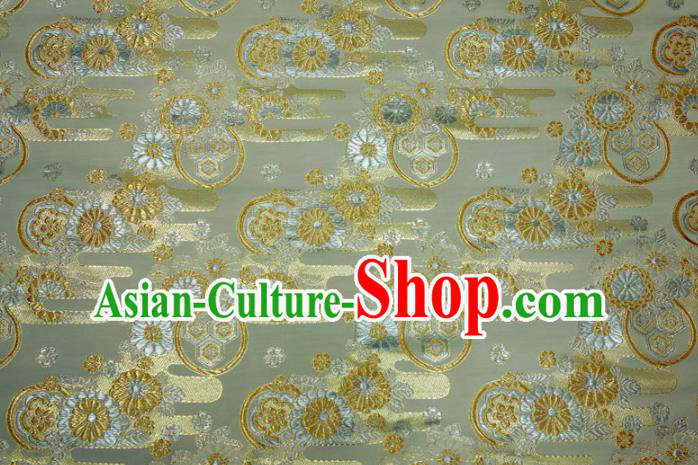Asian Japanese Nishijin Tapestry Satin Kimono Cloth Fabric Traditional Chrysanthemum Pattern Design Golden Brocade