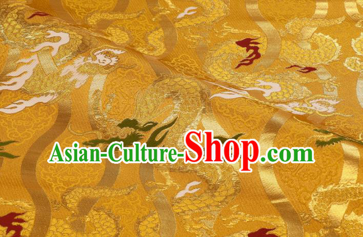 Asian Traditional Dragon Pattern Design Brocade Golden Damask Nishijin Tapestry Satin Fabric Japanese Kimono Cloth