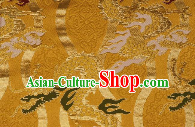 Asian Traditional Dragon Pattern Design Brocade Golden Damask Nishijin Tapestry Satin Fabric Japanese Kimono Cloth