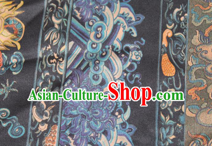 Chinese Classical Dragon Pattern Silk Drapery Traditional Cheongsam Gambiered Guangdong Gauze Navy Silk Fabric