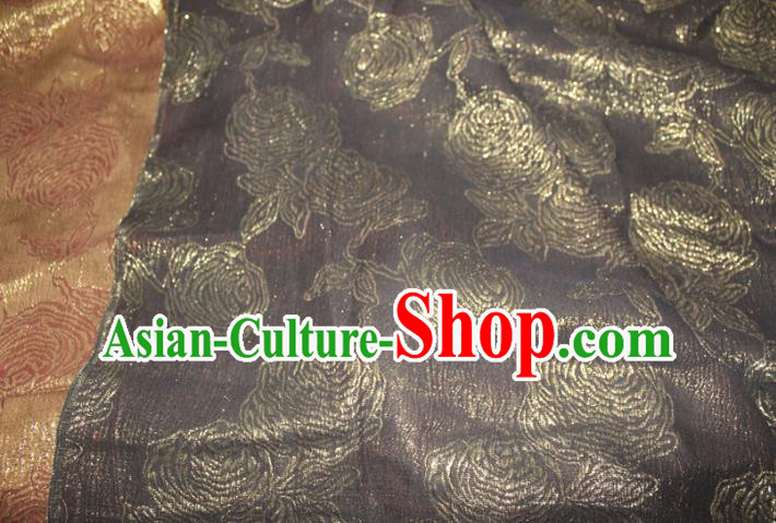 Chinese Classical Gilding Rose Pattern Silk Drapery Black Silk Fabric Traditional Cheongsam Gambiered Guangdong Gauze