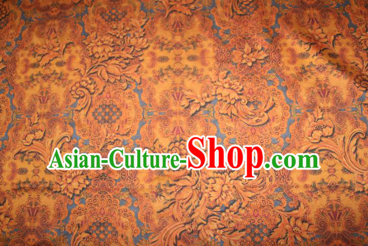 Chinese Classical Pattern Yellow Silk Drapery Traditional Cheongsam Gambiered Guangdong Gauze Silk Fabric