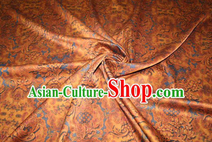 Chinese Classical Pattern Yellow Silk Drapery Traditional Cheongsam Gambiered Guangdong Gauze Silk Fabric