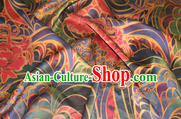 Chinese Traditional Satin Fabric Cheongsam Gambiered Guangdong Gauze Classical Flowers Pattern Green Silk Drapery