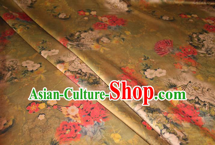 Chinese Traditional Fabric Cheongsam Ginger Gambiered Guangdong Gauze Classical Peony Pattern Silk Drapery