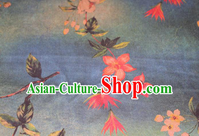 Chinese Cheongsam Classical Flowers Pattern Silk Drapery Traditional Fabric Blue Gambiered Guangdong Gauze