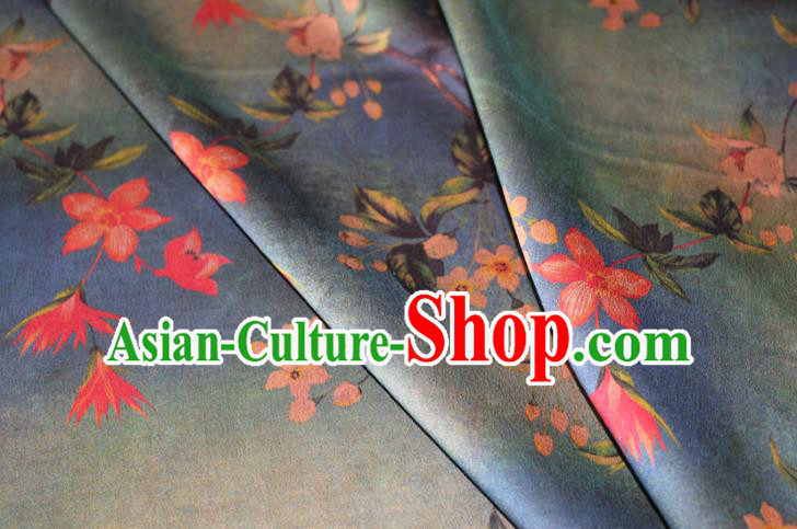 Chinese Cheongsam Classical Flowers Pattern Silk Drapery Traditional Fabric Blue Gambiered Guangdong Gauze