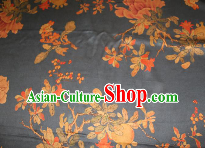 Chinese Traditional Cheongsam Navy Gambiered Guangdong Gauze Fabric Classical Peony Pattern Silk Drapery