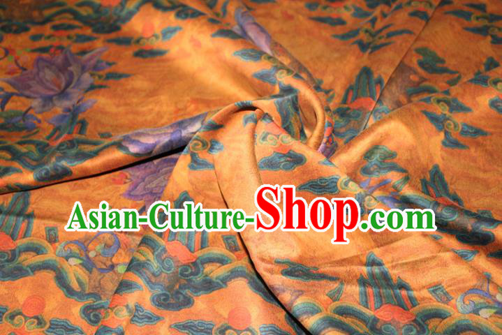 Chinese Traditional Cheongsam Gambiered Guangdong Gauze Fabric Classical Flowers Pattern Orange Silk Drapery
