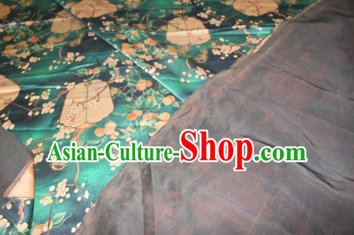Chinese Classical Plum Fan Pattern Silk Drapery Traditional Cheongsam Fabric Green Gambiered Guangdong Gauze