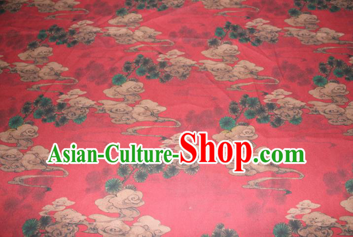 Chinese Classical Cloud Pink Pattern Silk Drapery Traditional Red Gambiered Guangdong Gauze Cheongsam Satin Fabric