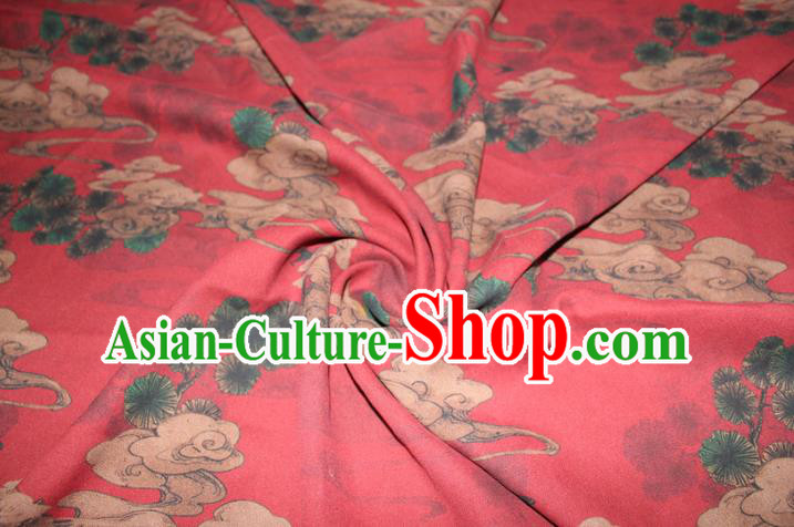 Chinese Classical Cloud Pink Pattern Silk Drapery Traditional Red Gambiered Guangdong Gauze Cheongsam Satin Fabric