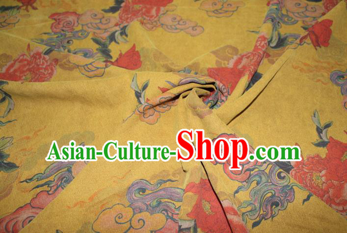 Chinese Classical Cloud Pine Pattern Silk Drapery Traditional Gambiered Guangdong Gauze Cheongsam Yellow Satin Fabric