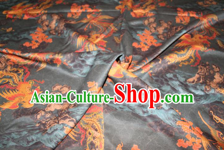 Chinese Traditional Dark Green Gambiered Guangdong Gauze Cheongsam Satin Fabric Classical Phoenix Pattern Silk Drapery