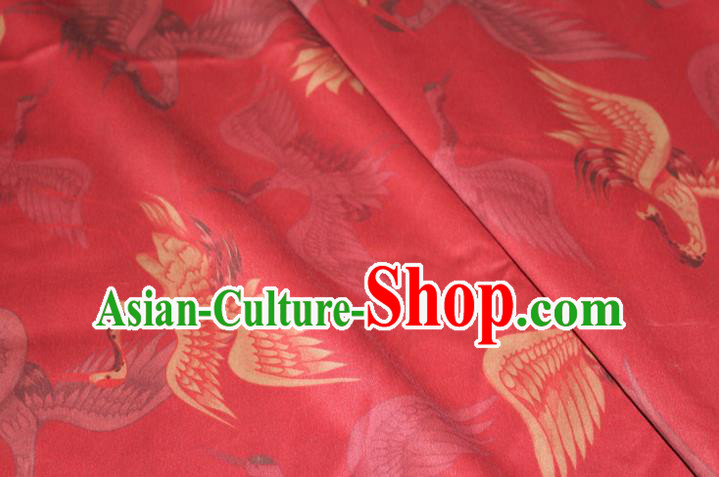 Chinese Traditional Red Gambiered Guangdong Gauze Cheongsam Satin Fabric Classical Cranes Pattern Silk Drapery