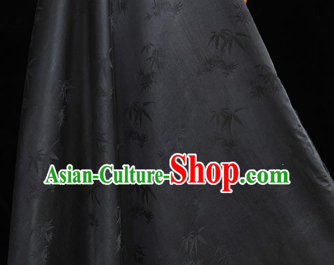 Chinese Classical Bamboo Leaf Pattern Silk Drapery Traditional Gambiered Guangdong Gauze Cheongsam Black Satin Fabric