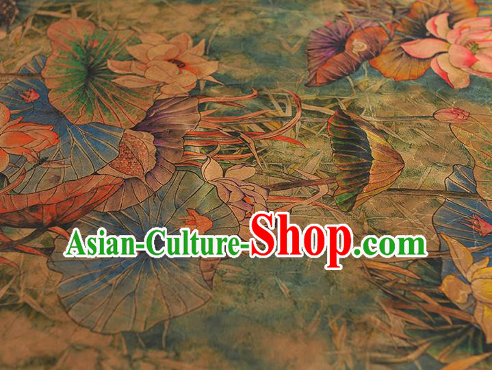 Chinese Classical Lotus Pattern Silk Jacquard Drapery Traditional Gambiered Guangdong Gauze Cheongsam Green Satin Fabric