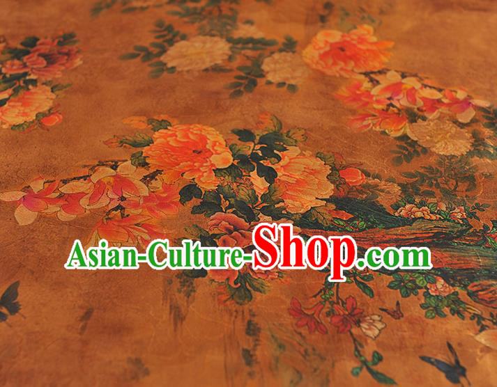Chinese Classical Peony Pattern Silk Jacquard Drapery Traditional Gambiered Guangdong Gauze Cheongsam Ginger Satin Fabric