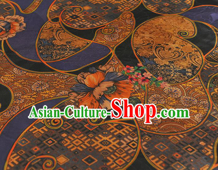 Chinese Classical Royal Pattern Silk Jacquard Drapery Traditional Gambiered Guangdong Gauze Cheongsam Purple Satin Fabric