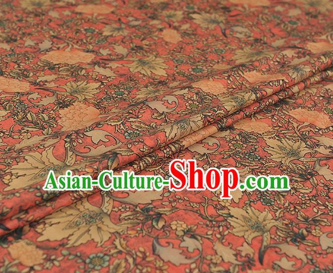 Chinese Classical Flowers Pattern Silk Drapery Traditional Gambiered Guangdong Gauze Cheongsam Jacquard Fabric Red Satin