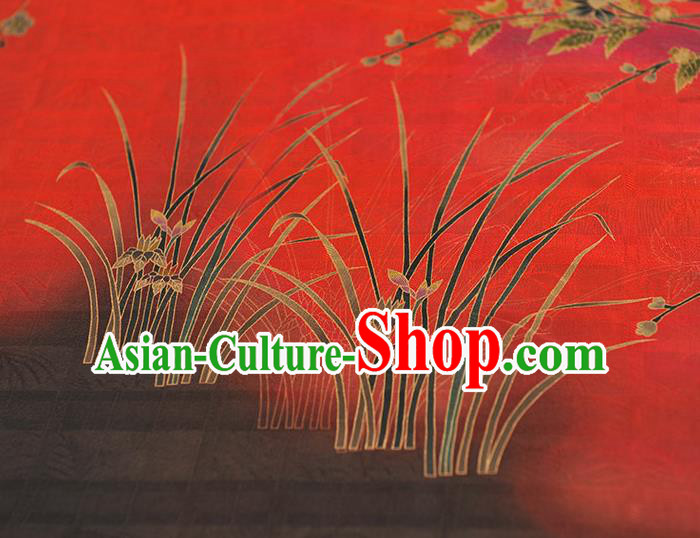 China Traditional Jacquard Satin Cheongsam Cloth Classical Jasmine Pattern Red Silk Fabric