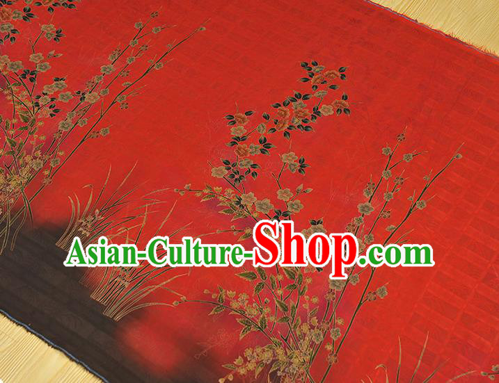 China Traditional Jacquard Satin Cheongsam Cloth Classical Jasmine Pattern Red Silk Fabric