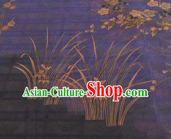 China Classical Jasmine Pattern Purple Silk Fabric Traditional Jacquard Satin Cheongsam Cloth