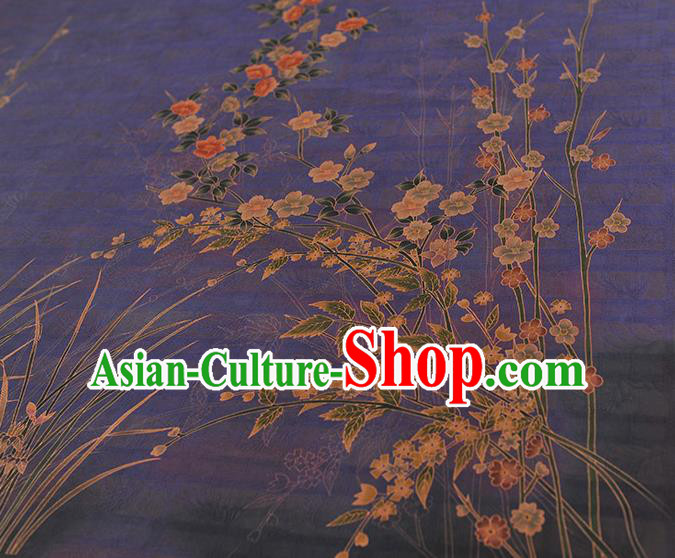 China Classical Jasmine Pattern Purple Silk Fabric Traditional Jacquard Satin Cheongsam Cloth