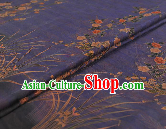China Classical Jasmine Pattern Purple Silk Fabric Traditional Jacquard Satin Cheongsam Cloth